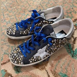 Golden Goose Black Sneakers with Blue Laces and Silver Accents